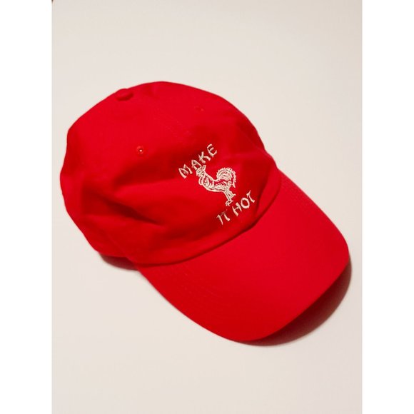 Petal and Peacocks Red Rooster Make It Hot Sriracha Hat OSFM ADJUSTABLE - Picture 8 of 10